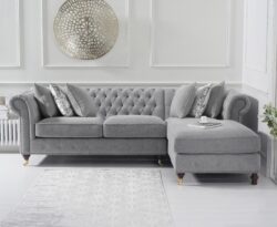 Chiswick 3 Seater Grey Linen Right Facing Chesterfield Corner Chaise Sofa