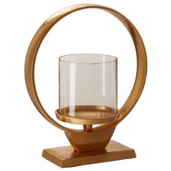 Circus Small Glass Candle Holder With Gold Aluminium Frame