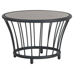 Crod Outdoor Pebble Wooden Top Side Table With Grey Metal Frame