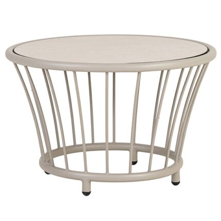 Crod Outdoor Sand Wooden Top Side Table With Beige Metal Frame
