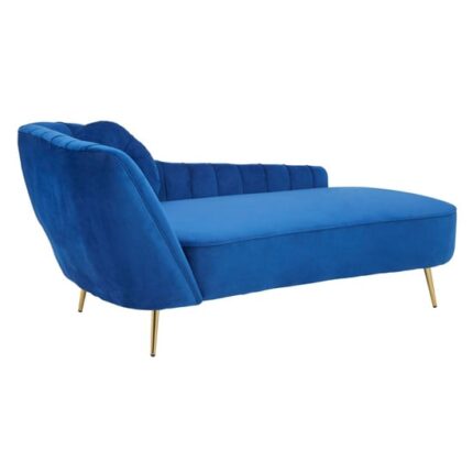 Felizio Left Arm Velvet Lounge Chaise Chair In Midnight Blue