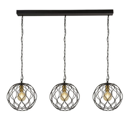 Finesse Bar 3 Pendant Light In Black With Gold Lamp holders