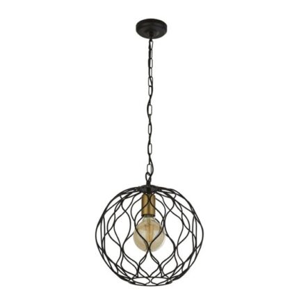 Finesse Round 1 Pendant Light In Black With Gold Lamp holder