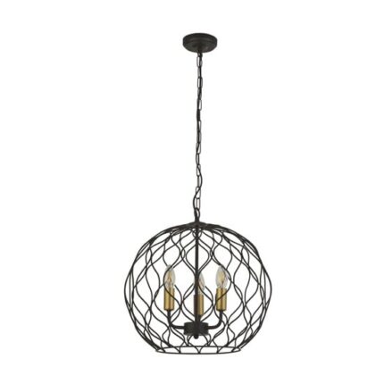 Finesse Round 3 Pendant Light In Black With Gold Lamp holders