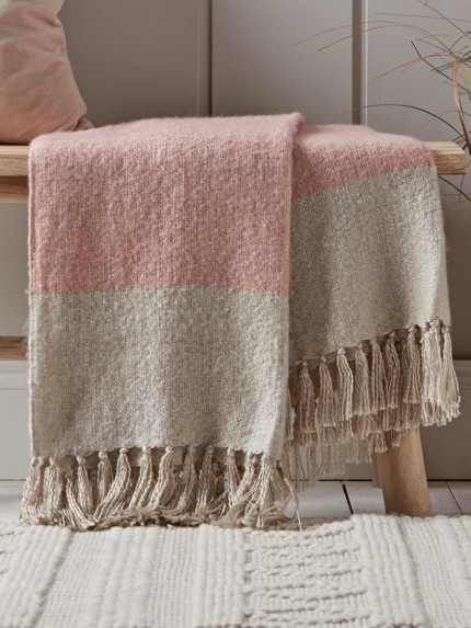 Fringe Two Tone Throw - Blush