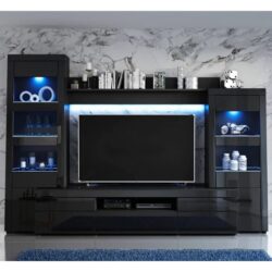 Glens High Gloss Wall Entertainment Unit In Black With LED