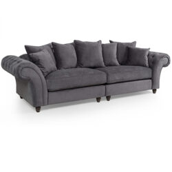 Haimi Fabric Sofa 4 Seater Sofa In Grey With Dark Brown