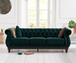 Harrow Chesterfield Green Velvet 3 Seater Sofa
