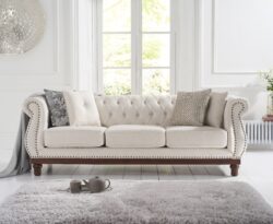 Harrow Chesterfield Ivory Linen Fabric 3 Seater Sofa