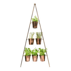 Ivyline Outdoor Vertical Gold Metal Wall Plant Stand with Planters / Small