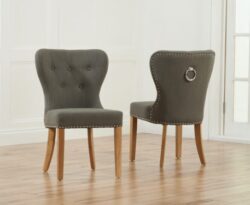 Keswick Studded Grey Fabric Oak Leg Dining Chairs