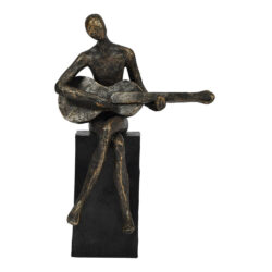 Libra Calm Neutral Collection - Antique Bronze Edward Guitarist On Block Sculpture