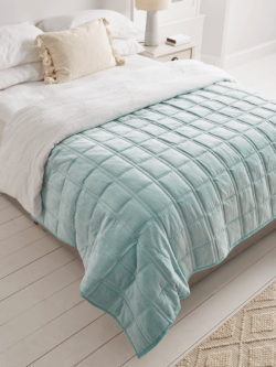 Lightweight Velvet & Cotton Bedspread - Soft Blue