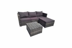 Lovisa 3 Seater Grey Rattan Garden Sofa Set With Large Stool And Coffee Table