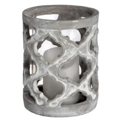 Mariana Small Stone Effect Patterned Candle Holder In Grey