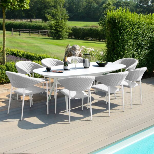 Maze Pebble 8 Seat Oval Outdoor Dining Set in Lead Chine