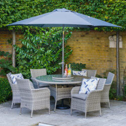 Meltan 6 Seater Dining Set With 2.7M Parasol In Sand