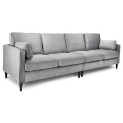 Mexborough Plush Velvet 4 Seater Sofa In Grey