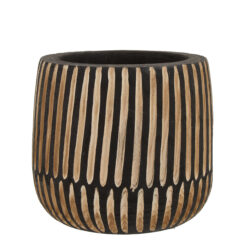 Olivia's Abia Small Engraved Wooden Planter in Black & Natural