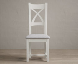 Painted Chalk White X Back Dining Chairs with Light Grey Fabric Seat Pad