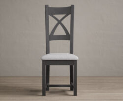 Painted Charcoal Grey X Back Dining Chairs with Light Grey Fabric Seat Pad