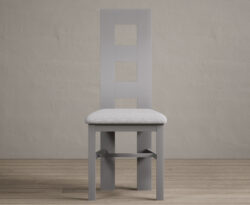 Painted Light Grey Flow Back Dining Chairs with Light Grey Fabric Seat Pad