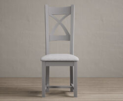 Painted Light Grey X Back Dining Chairs with Light Grey Fabric Seat Pad