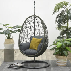 Paneya Synthetic Rattan Hanging Swing Chair In Rope Moss Green