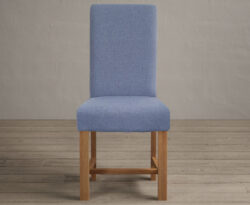 Scroll Back Braced Blue Fabric Dining Chairs