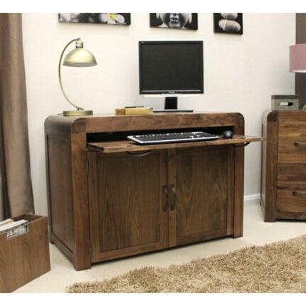 Shiva Walnut Hidden Home Office Computer Desk