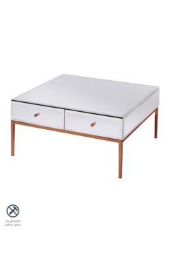 Stiletto White Glass and Rose Gold Coffee Table