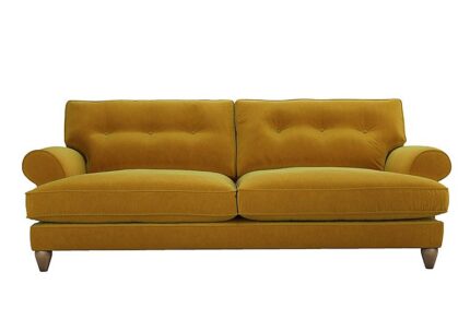 The Lounge Co. - Bronwyn 4 Seater Fabric Classic Back Fibre Fill Sofa With Vintage Oak Feet - Golden Spice