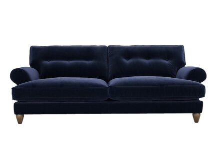 The Lounge Co. - Bronwyn 4 Seater Fabric Classic Back Fibre Fill Sofa With Vintage Oak Feet - Midnight Indigo