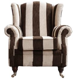 Wing Chair Handmade Fireside High Back Armchair Harrison Stripe Brown Real Fabric