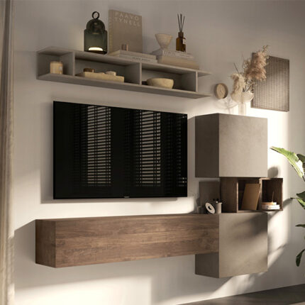 Abril Wall Hung Wooden Entertainment Unit In Clay And Mercure