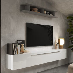 Aimon Wall Hung Wooden Entertainment Unit In Slate And Bianco