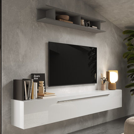 Aimon Wall Hung Wooden Entertainment Unit In Slate And Bianco