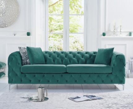 Alara Green Velvet 3 Seater Sofa