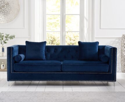Amelie Blue Velvet 4 Seater Sofa