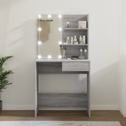 Baina Wooden Dressing Table In Grey Sonoma Oak With LED Lights