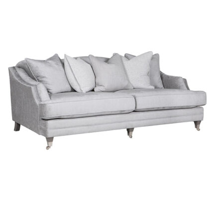 Belvedere Velvet 4 Seater Sofa In Silver With 5 Scatter Cushions