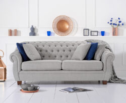 Eva Chesterfield Grey Linen Fabric 3 Seater Sofa