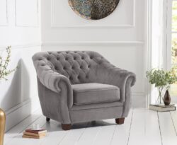 Eva Chesterfield Light Grey Velvet Armchair