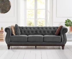 Harrow Chesterfield Dark Grey Velvet 3 Seater Sofa