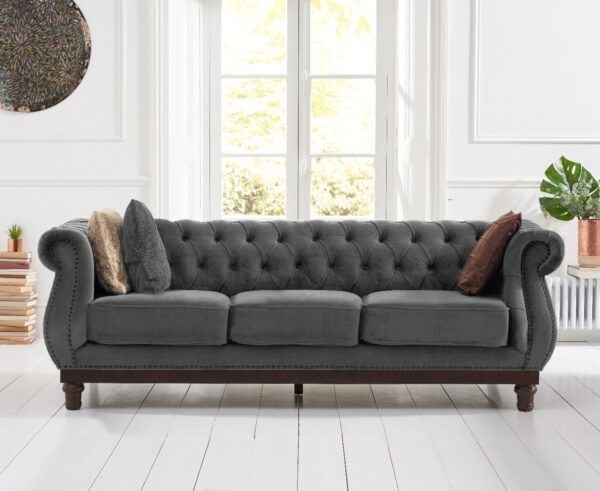 Harrow Chesterfield Dark Grey Velvet 3 Seater Sofa