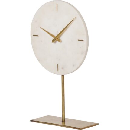 Libra Interiors White Marble Mantle Clock On Stand