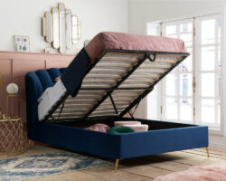 Lottie - Double - Ottoman Bed Frame - Blue - Velvet - 4FT6