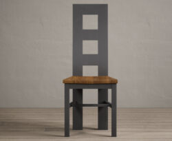 Painted Charcoal Grey Flow Back Dining Chairs with Rustic Oak Seat Pad