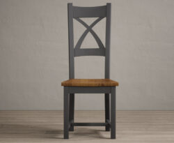 Painted Charcoal Grey X Back Dining Chairs with Rustic Oak Seat Pad