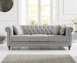 Westminster Chesterfield Grey Linen Fabric 3 Seater Sofa